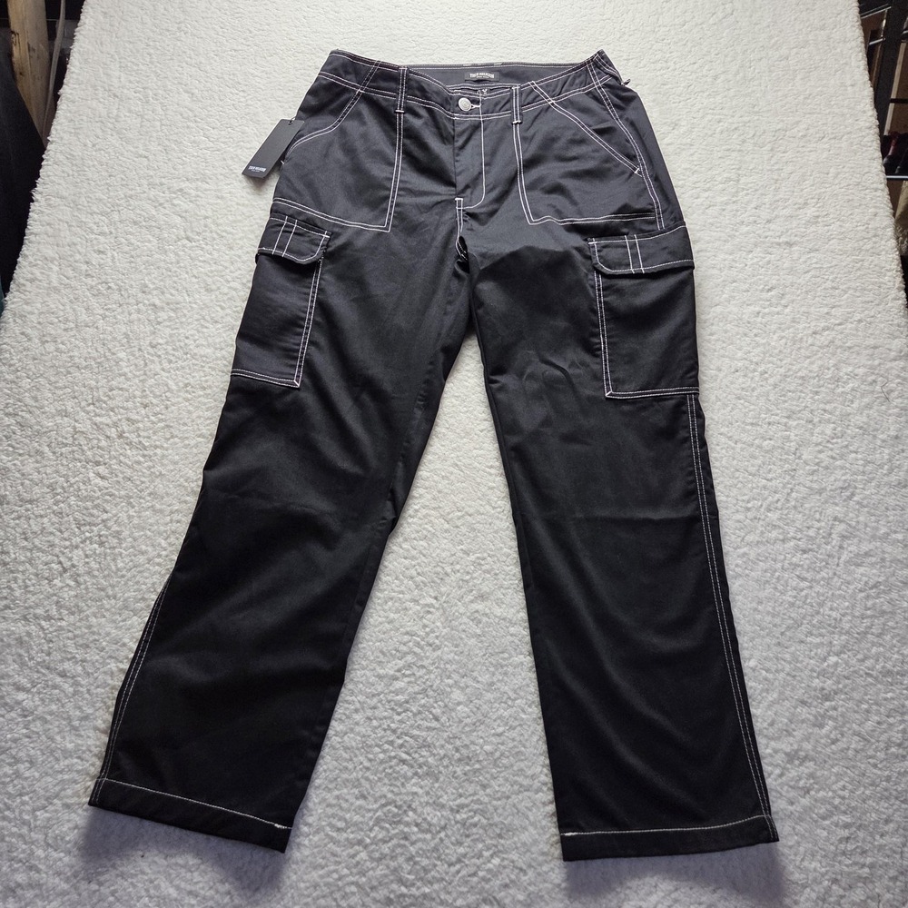 True Religion Cargo Pants Mens 34x31 Black Contrast Stitch Denim Pockets Casual